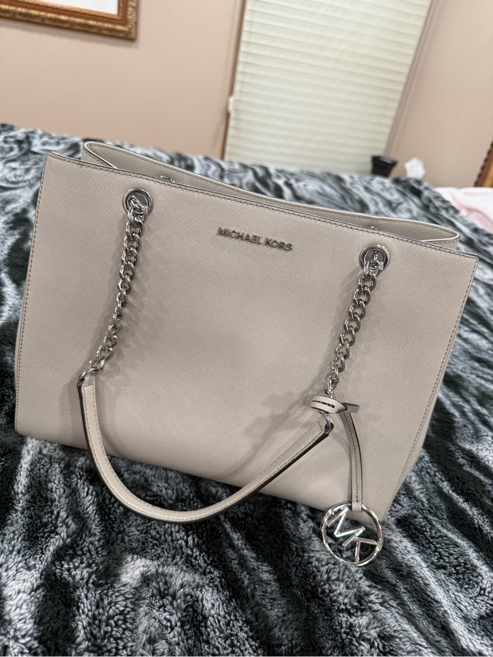 Michael Kors Pale Cream Saffiano Chain-Handle Tote